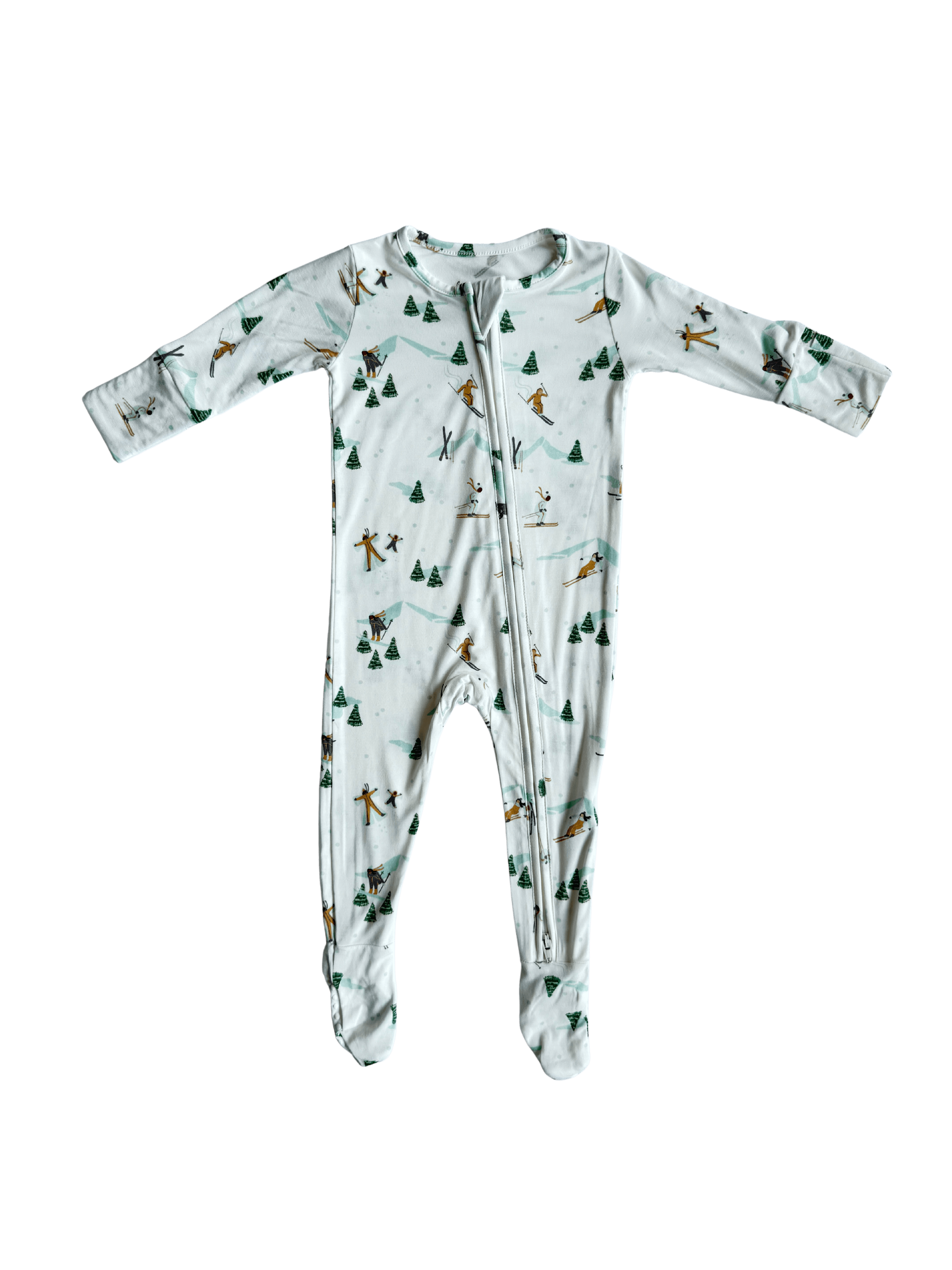 Hit the Slopes Bamboo Jumpsuit | Get cozy in our Bamboo Zip Pajamas! Perfect for skiing or napping, this jumpsuit features a fun snowy print and soft fabric for winter comfort. | Milk & Baby