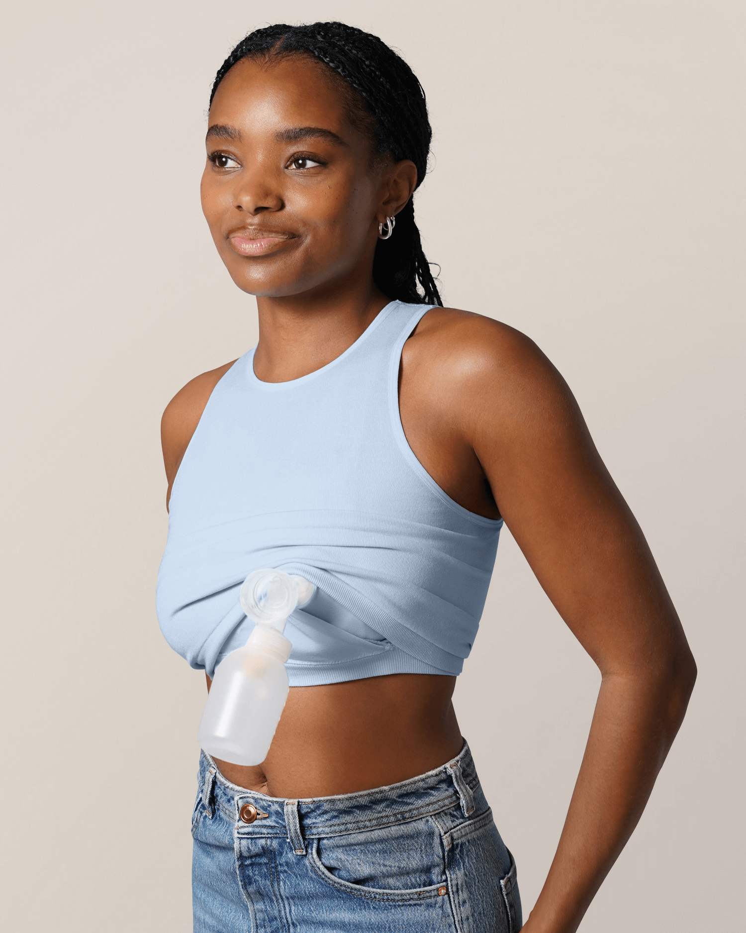 Sublime® Bamboo Hands-Free Pumping Longline Bra Top | French Blue | Milk & Baby