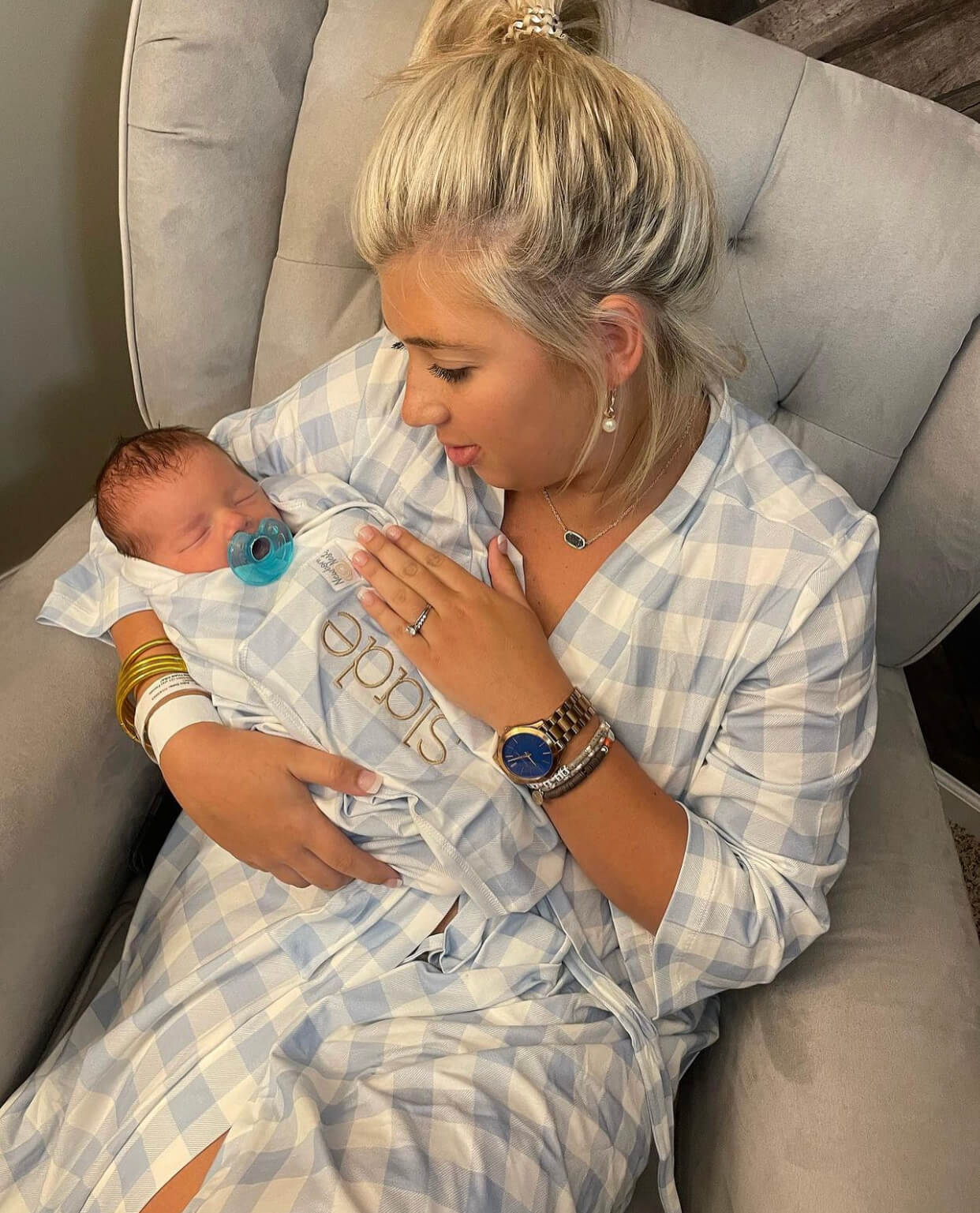 Mommy Robe - Sunday Picnic Dusty Blue | Milk & Baby