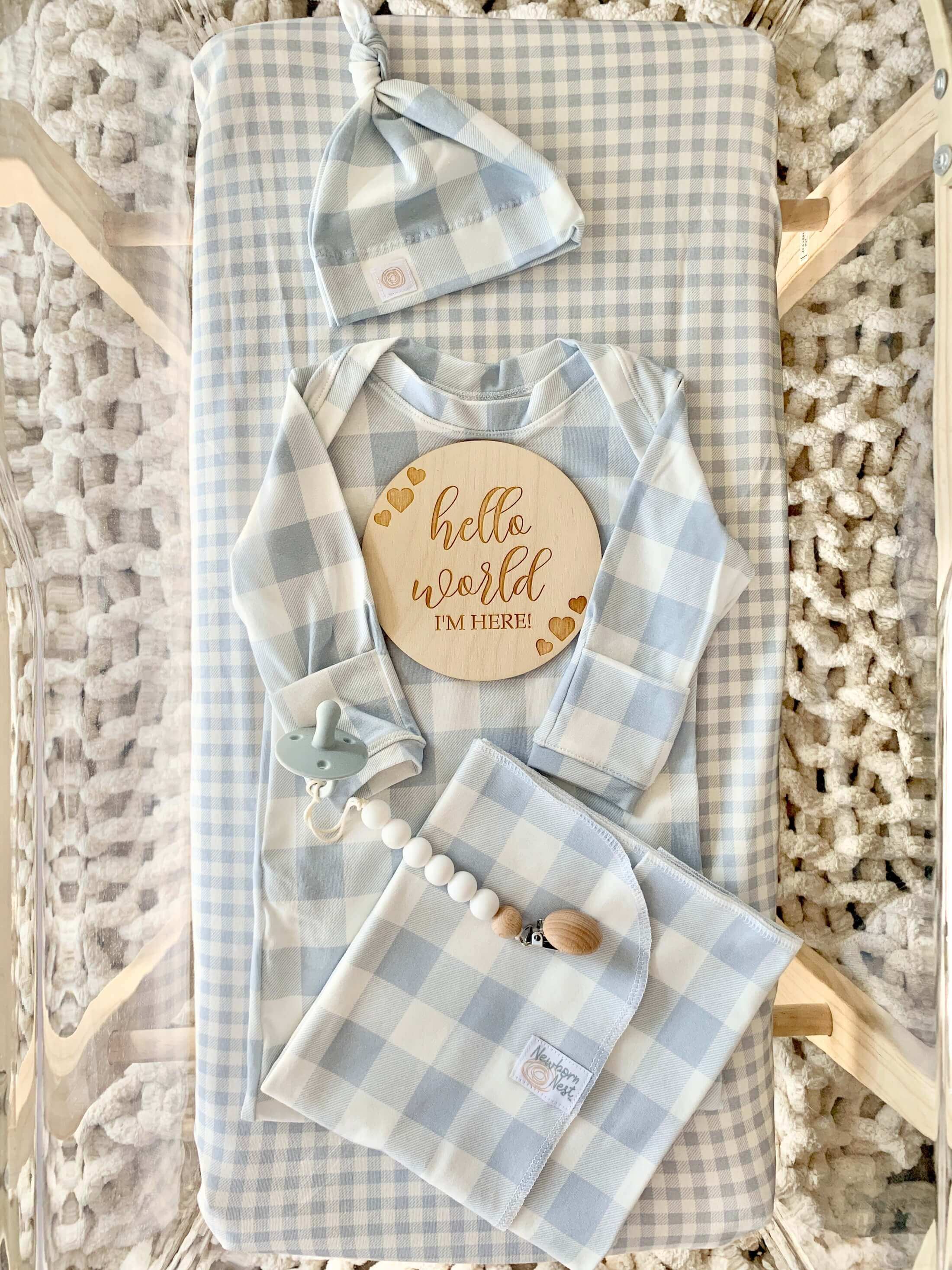 Sunday Picnic, Dusty Blue - Bamboo Newborn Nest | Milk & Baby