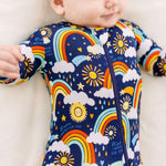 Here Comes the Sunshine (Blue) | Bamboo Footie Onesie Sleeper | Milk & Baby