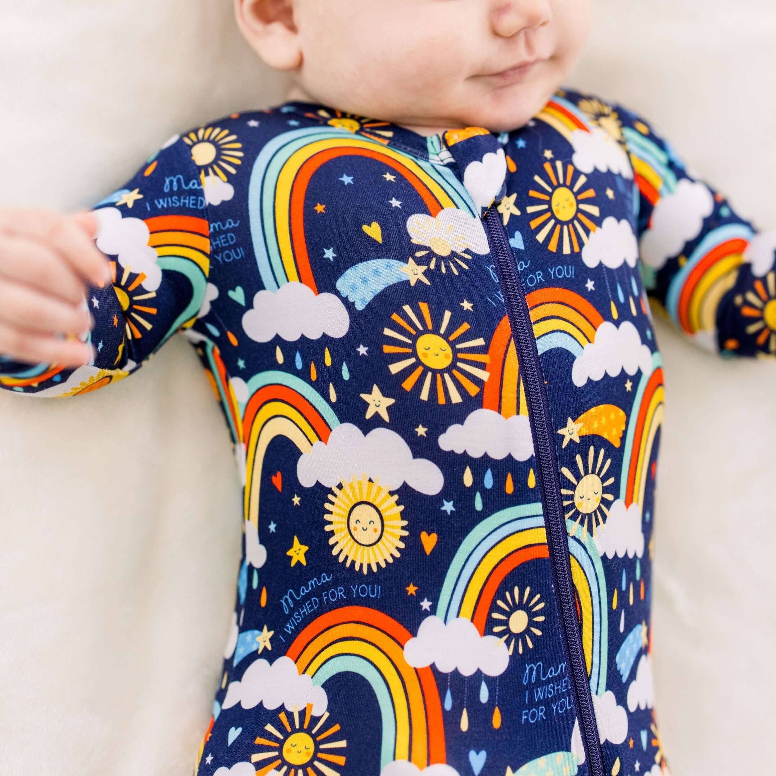 Here Comes the Sunshine (Blue) | Bamboo Footie Onesie Sleeper | Milk & Baby