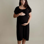 Black Ribbed Labor & Delivery Gown | Milk & Baby