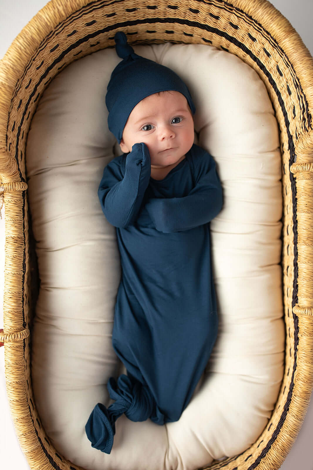 Navy Knotted Newborn Gown | Milk & Baby