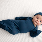 Navy Knotted Newborn Gown | Milk & Baby