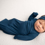 Navy Knotted Newborn Gown | Milk & Baby