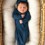 Navy Knotted Newborn Gown | Milk & Baby
