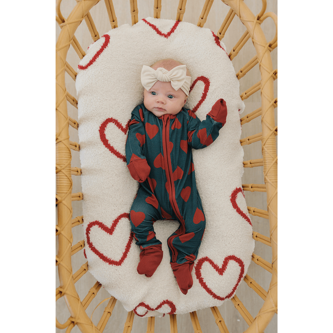 Navy + Red Hearts Ribbed Bamboo Zipper | Milk & Baby
