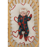 Navy + Red Hearts Ribbed Bamboo Zipper | Milk & Baby