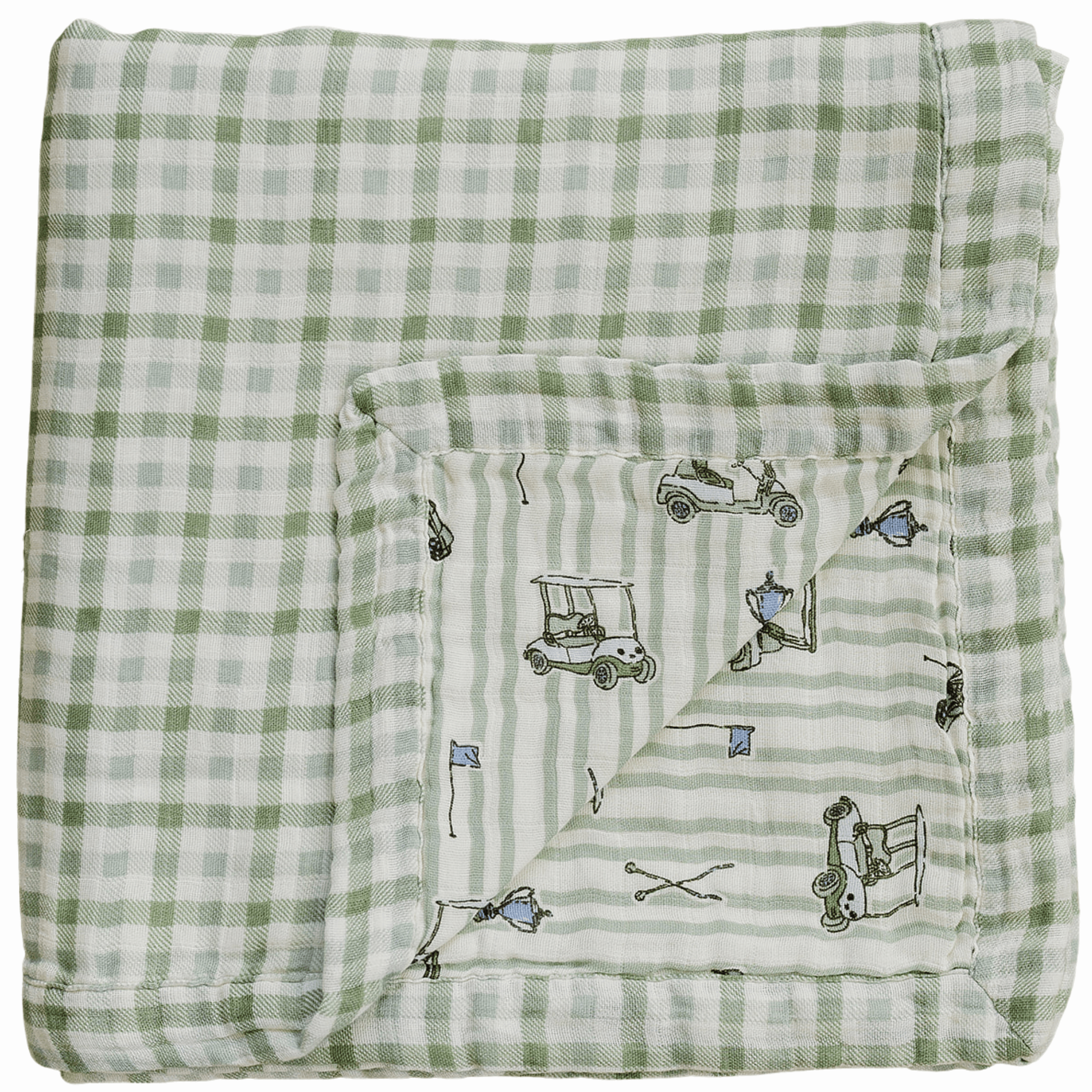 Tee Time + Green Gingham Muslin Quilt | Indulge your little one in the cozy comfort of our Muslin Quilt. Crafted from the same fabric as our beloved muslin swaddles, this four-layer quilt offers warmth and softness for a restful sleep. Our neutral colors