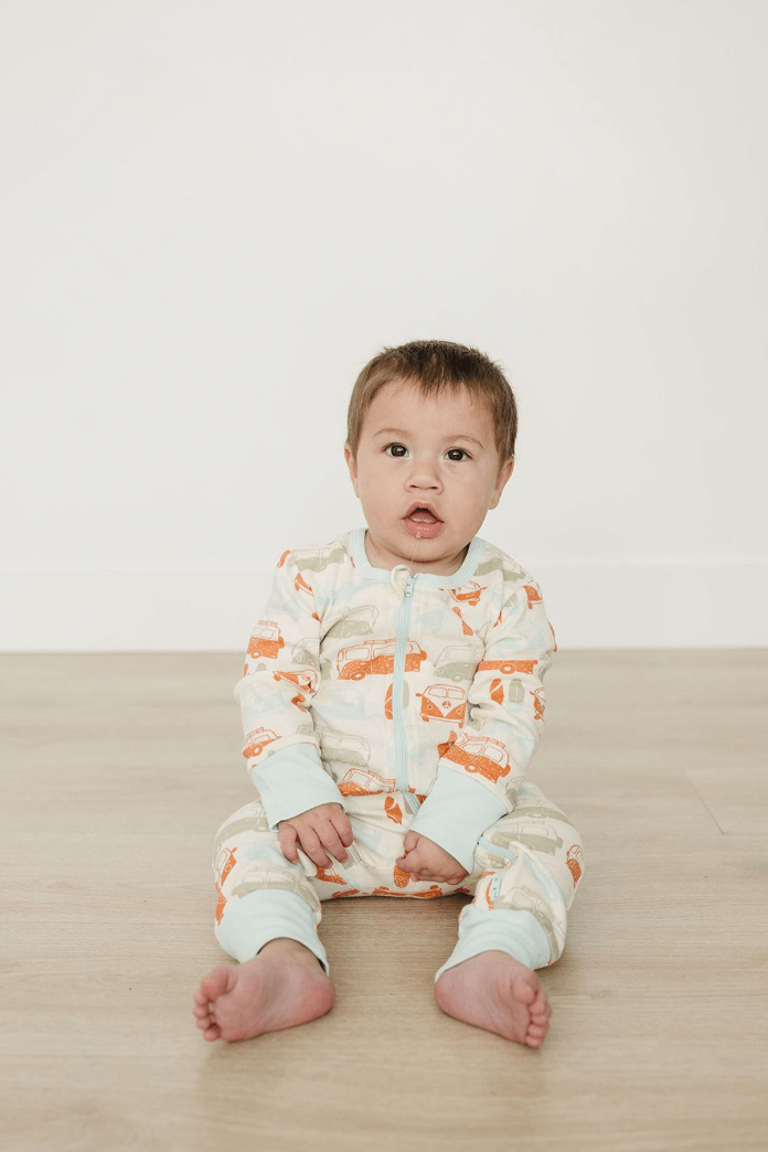 Vintage Busses | GOTS Certified Organic Cotton Zippy | Milk & Baby