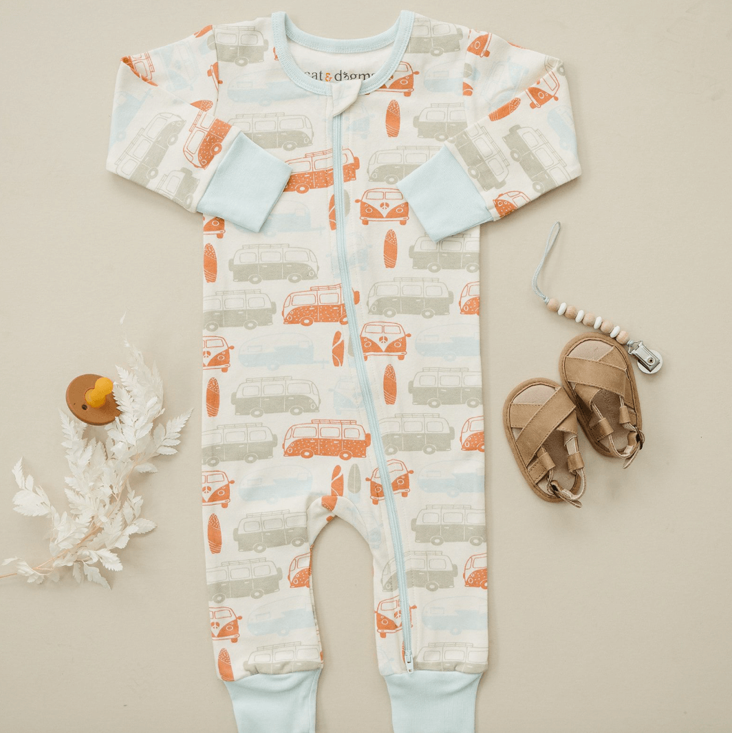 Vintage Busses | GOTS Certified Organic Cotton Zippy | Milk & Baby