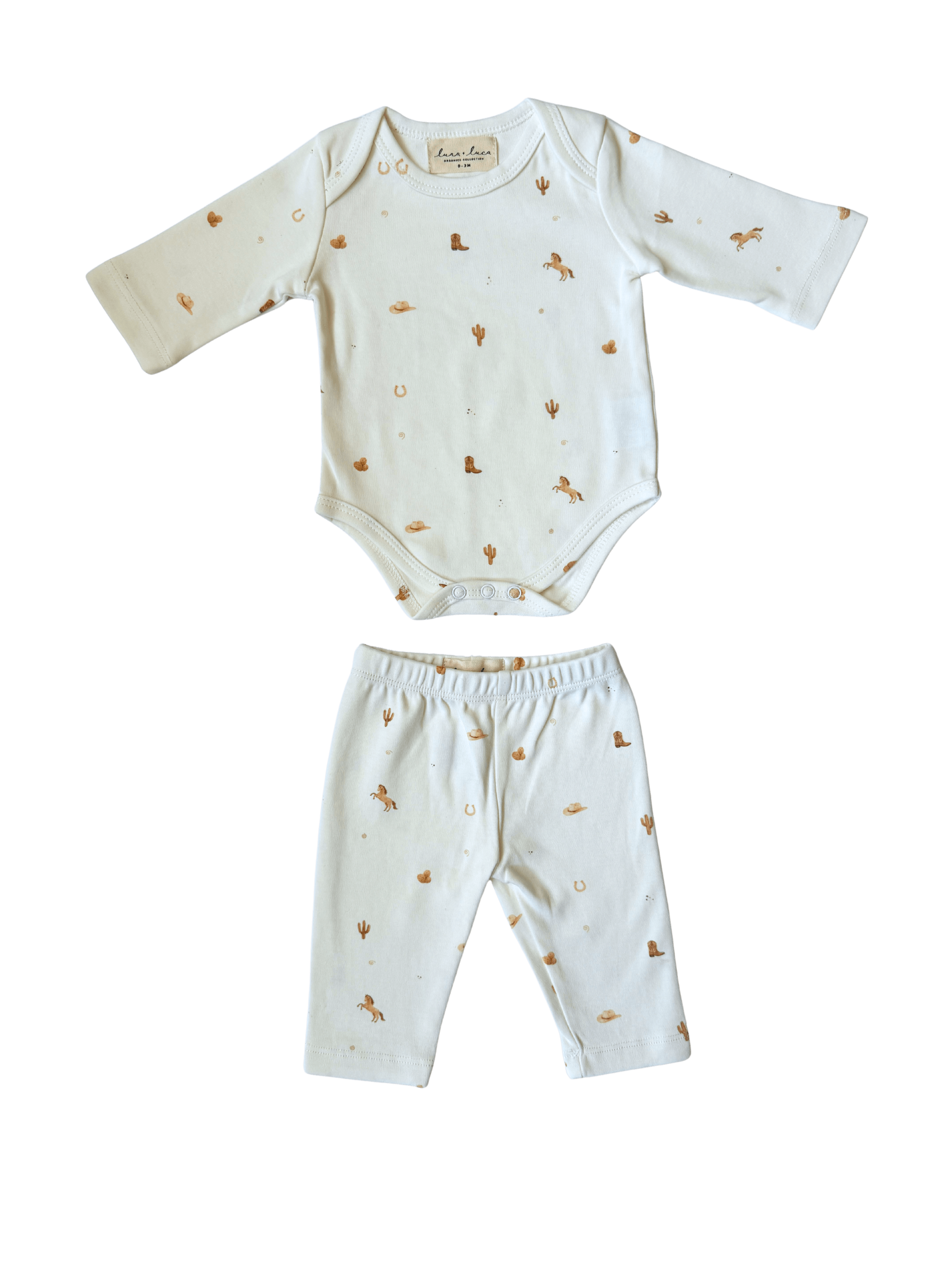 Vintage Western Bodysuit + Pant Set | Saddle up with our Bodysuit + Pant Set! Featuring playful western prints, this outfit is perfect for everyday adventures on the playroom floor. | Milk & Baby