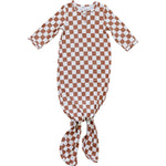 Rust Checkered Bamboo Knot Gown | Milk & Baby