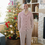 Adult Red Stripe Lounge Set | Celebrate in style with our cozy Adult Red Stripe Lounge Set. Perfect for family photos or relaxing evenings. Get your Family Pajamas today! | Milk & Baby