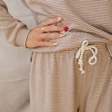 Women's Striped Loungewear Set featuring a cozy long sleeve top and comfortable pants.