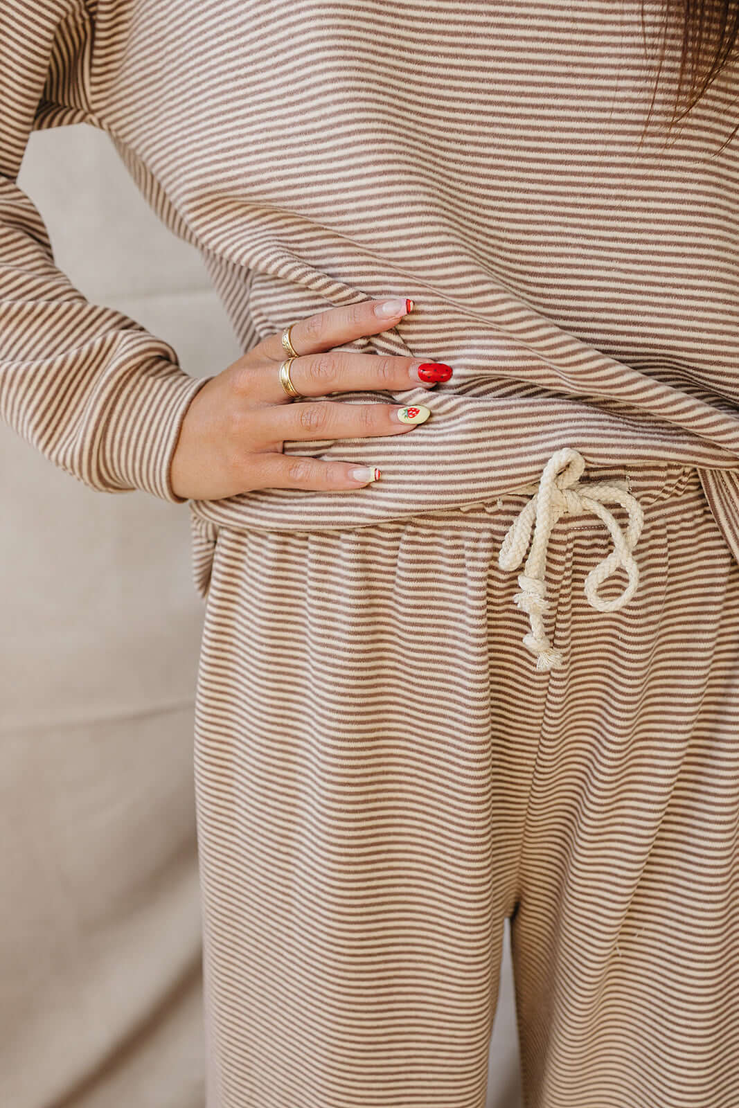 Women's Striped Loungewear Set featuring a cozy long sleeve top and comfortable pants.