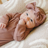 Dusty Rose Organic Cotton Ribbed Knot Gown