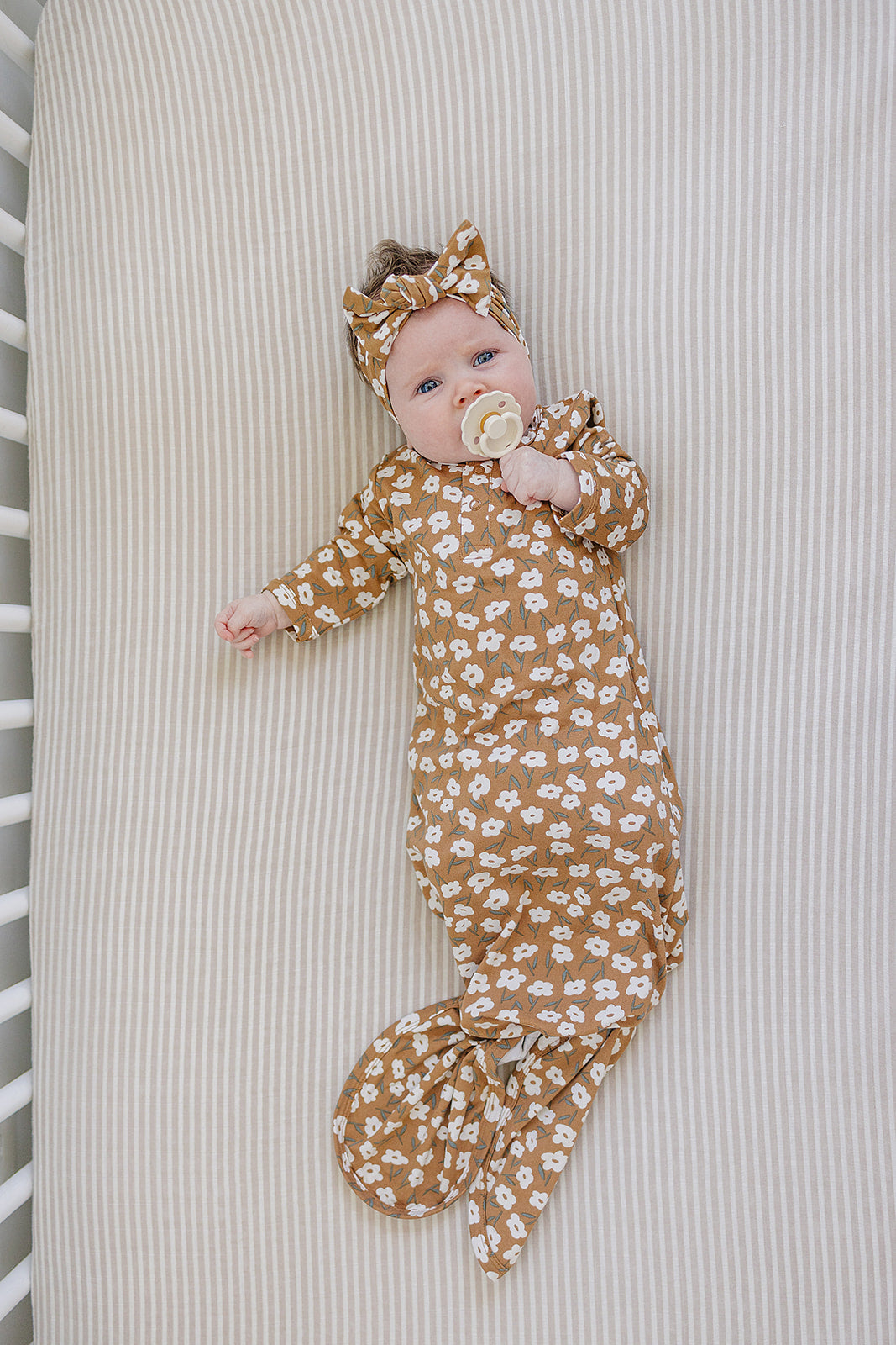 Mustard Floral Bamboo Knot Gown | Milk & Baby