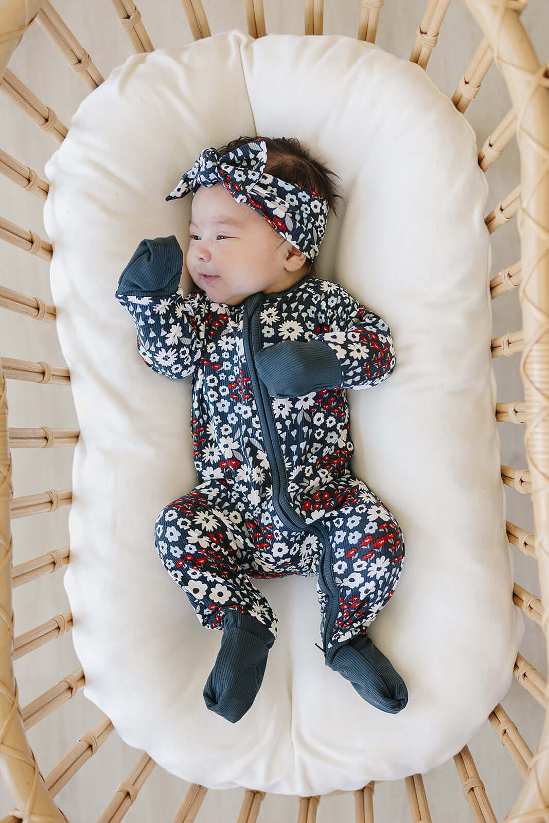 Americana Floral Ribbed Bamboo Zipper | Milk & Baby