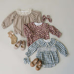 Antique Floral Bubble Romper and other cute outfits for babies, perfect for cooler days and playdates.