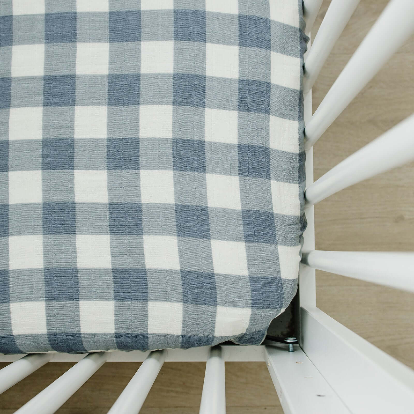 Dusty Blue Gingham Muslin Crib Sheet | Milk & Baby