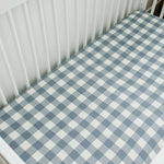 Dusty Blue Gingham Muslin Crib Sheet | Milk & Baby