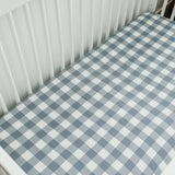 Dusty Blue Gingham Muslin Crib Sheet | Milk & Baby