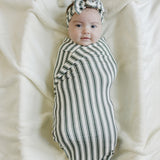 Green Stripe Bamboo Head Wrap