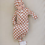 Rust Checkered Bamboo Knot Gown | Milk & Baby