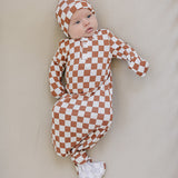 Rust Checkered Bamboo Knot Gown | Milk & Baby