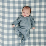 Dusty Blue Gingham Muslin Crib Sheet | Milk & Baby