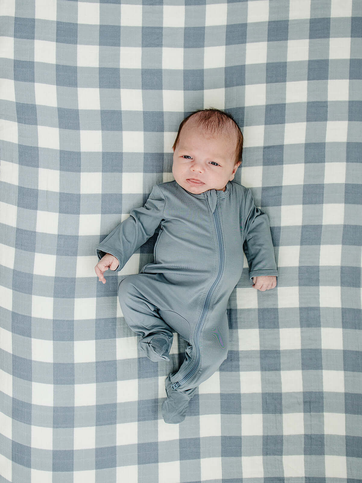 Dusty Blue Gingham Muslin Crib Sheet | Milk & Baby