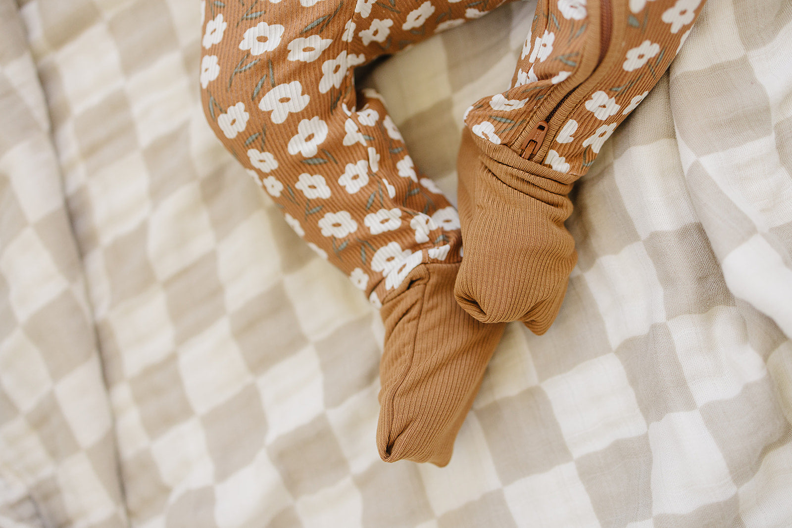 Mustard Floral Ribbed Bamboo Zipper | Milk & Baby