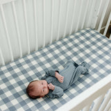 Dusty Blue Gingham Muslin Crib Sheet | Milk & Baby