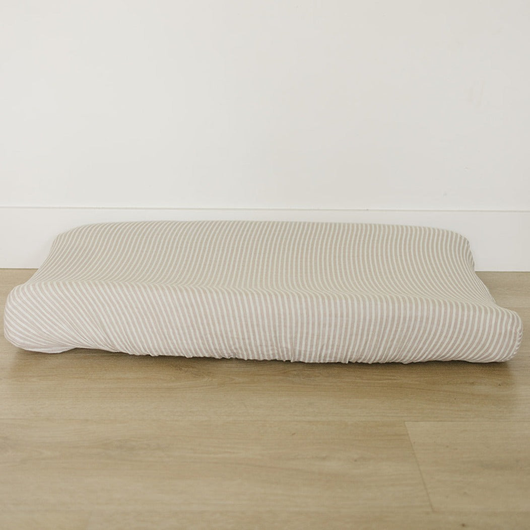 Taupe Stripe Muslin Changing Pad Cover | Milk & Baby