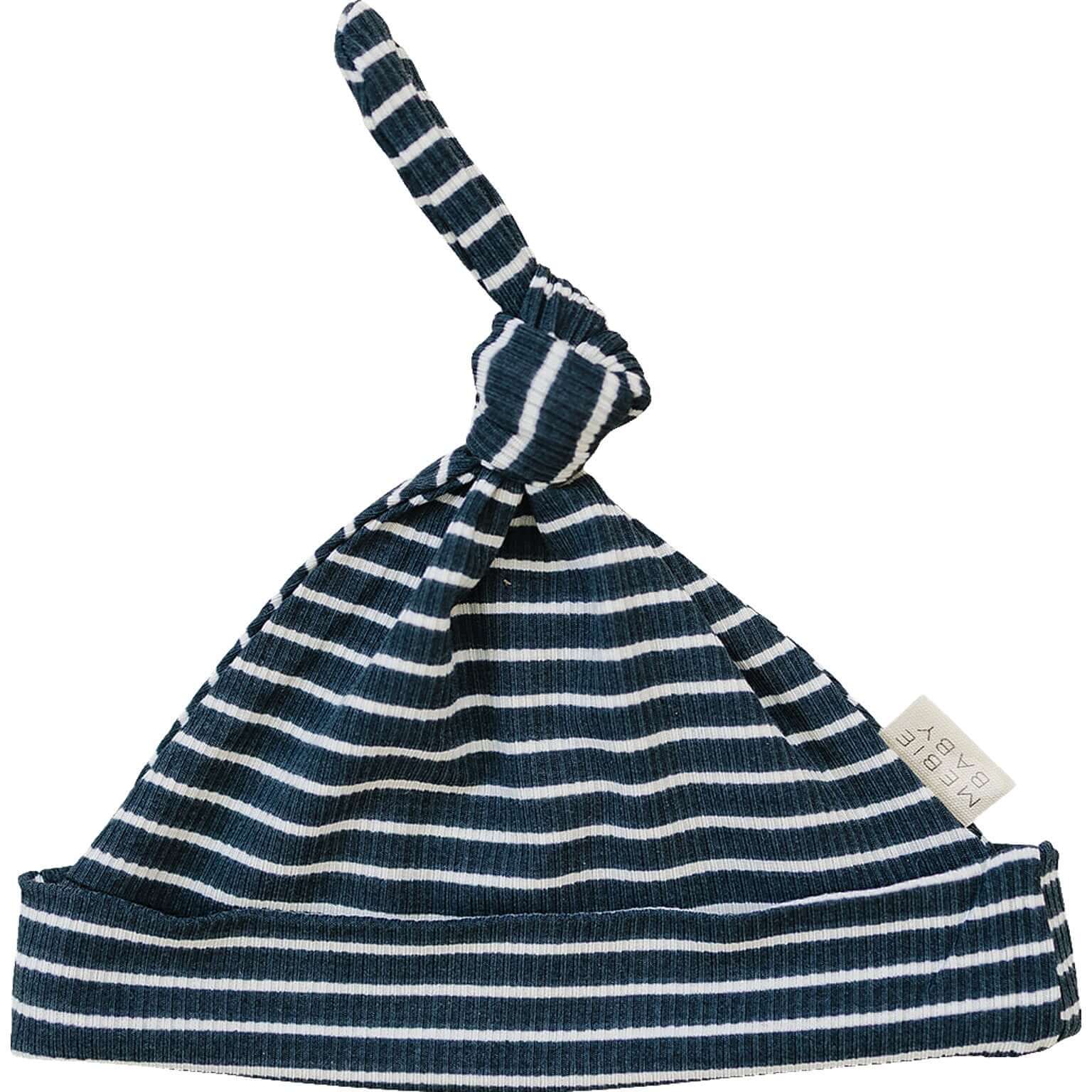 Navy Stripes Ribbed Bamboo Newborn Knot Hat | Milk & Baby