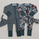 Navy Stripes Ribbed Bamboo Zipper | Milk & Baby
