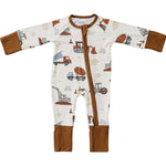 Construction Trucks Ribbed Bamboo Zipper | Milk & Baby