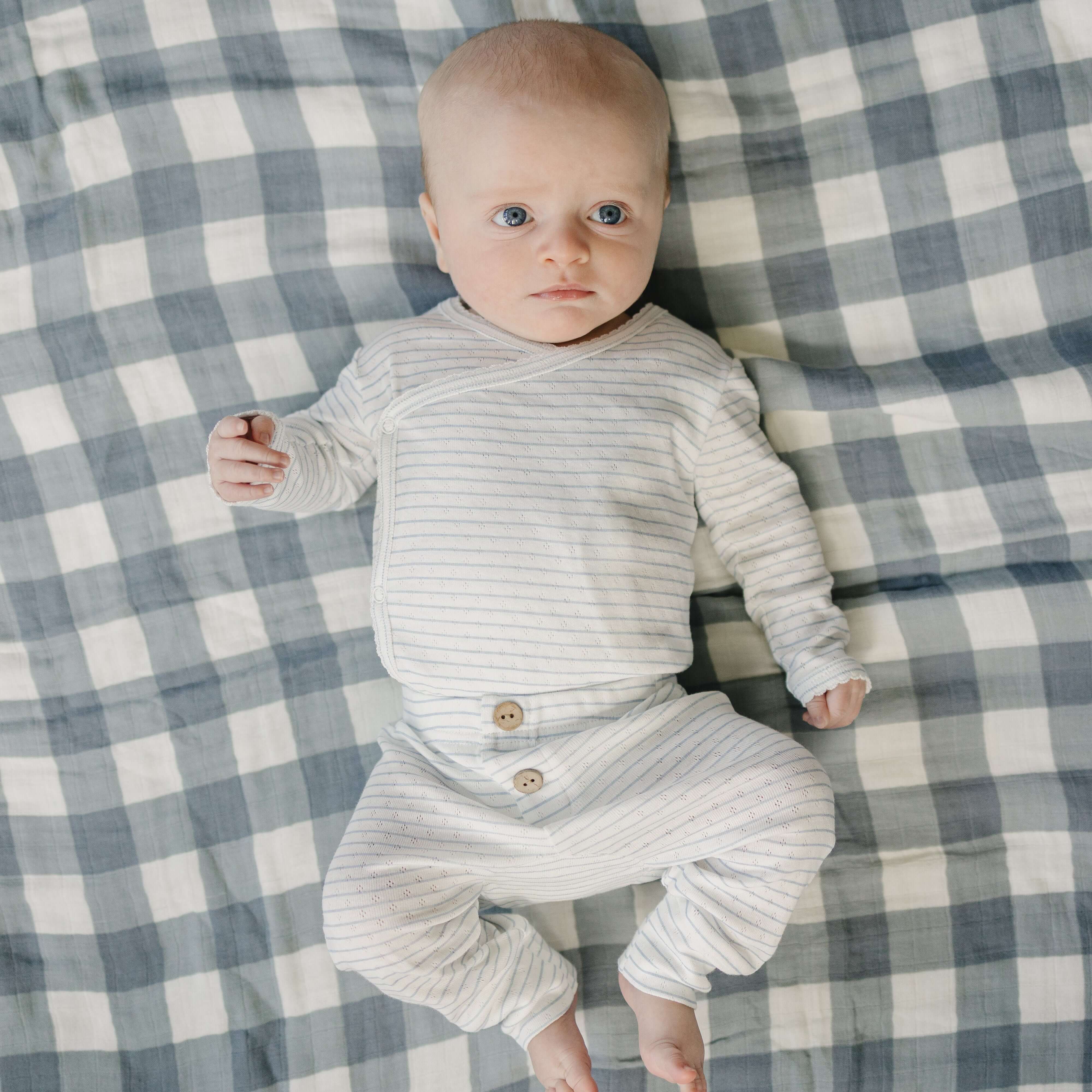 Blue Stripe Pointelle Layette Set | Milk & Baby