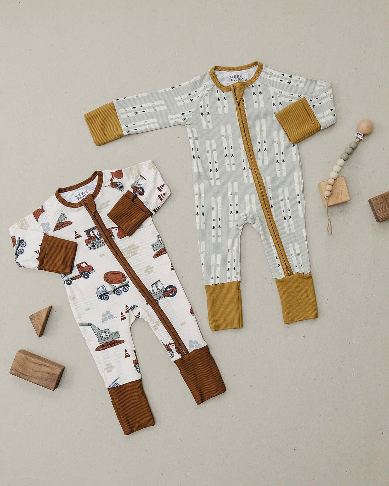 Construction Trucks Ribbed Bamboo Zipper | Milk & Baby