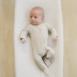 Taupe Stripe Muslin Changing Pad Cover | Milk & Baby
