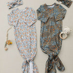 Navy Floral Bamboo Knot Gown | Milk & Baby