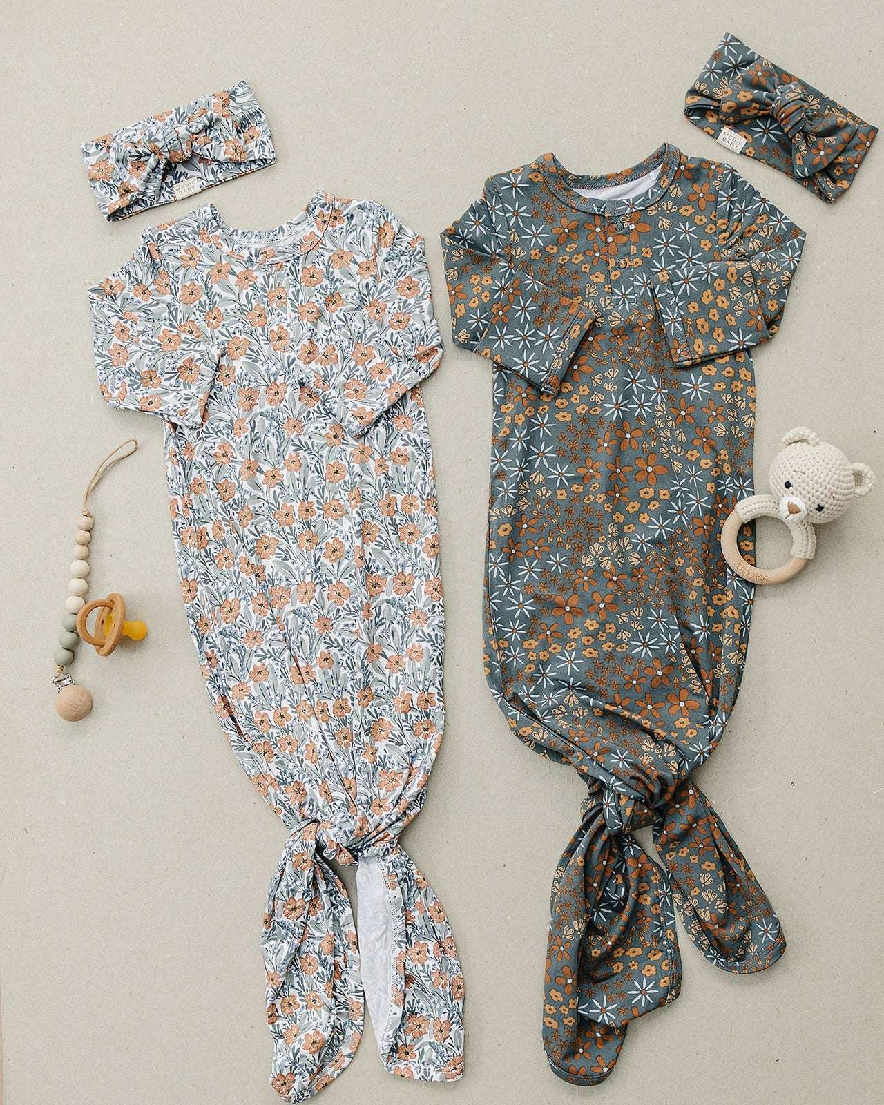 Navy Floral Bamboo Knot Gown | Milk & Baby