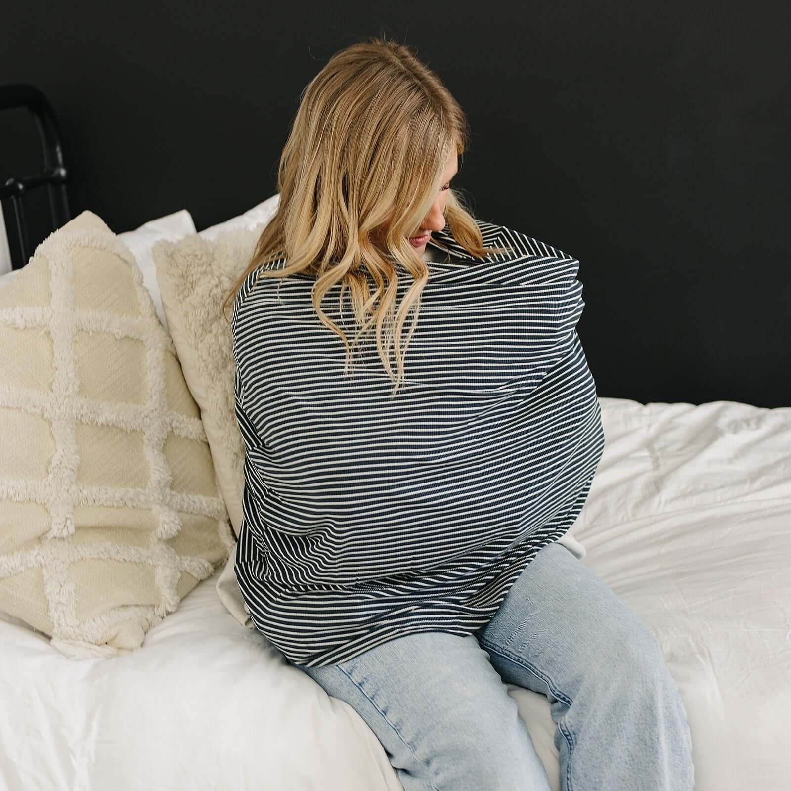Navy Stripes Ribbed Bamboo Multi-Use Cover | Milk & Baby