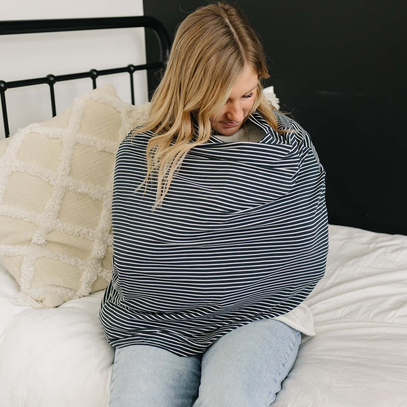 Navy Stripes Ribbed Bamboo Multi-Use Cover | Milk & Baby