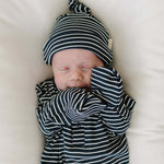 Navy Stripes Ribbed Bamboo Newborn Knot Hat | Milk & Baby