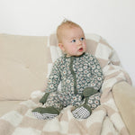Dark Green Daisy Ribbed Bamboo Zipper | Milk & Baby