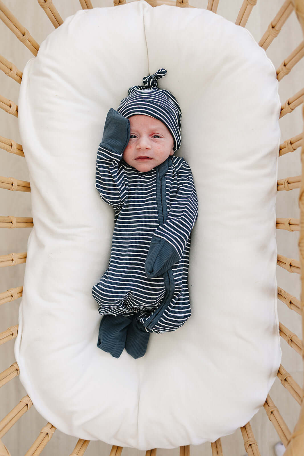 Navy Stripes Ribbed Bamboo Zipper | Milk & Baby