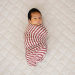 Red Stripe Bamboo Swaddle | Wrap your little one in festive charm with our Red Stripe Bamboo Swaddle, perfect for snuggles and holiday moments. | Milk & Baby